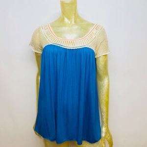 Formula Crotchet Detail Blouse Blue Bright Size **